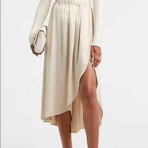 Express High Waisted Satin Midi Skirt in Sandshell size small